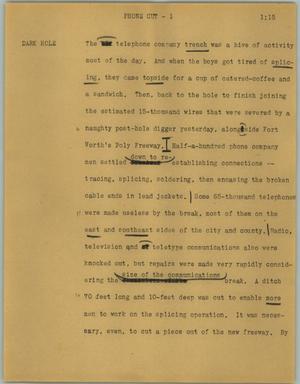 Primary view of object titled '[News Script: Phone cut]'.