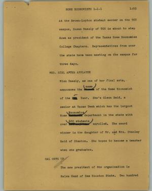 Primary view of object titled '[News Script: Home economics]'.