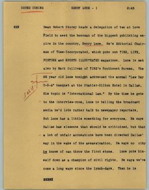 Primary view of object titled '[News Script: Henry Luce]'.