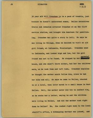 Primary view of object titled '[News Script: Kidnapper]'.