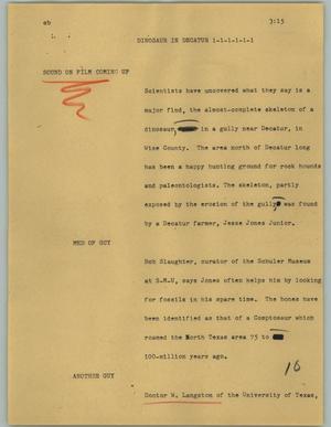 Primary view of object titled '[News Script: Dinosaur in Decatur]'.