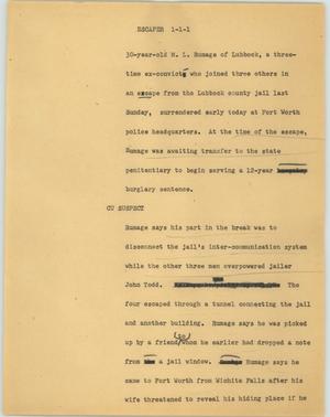 Primary view of object titled '[News Script: Escaper]'.