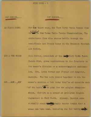 Primary view of object titled '[News Script: Ping pong]'.