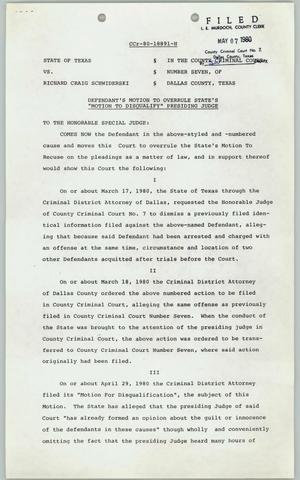 Primary view of object titled '[Defendant's Motion to Overrule : Richard Schwiderski v. State of Texas, - Filed May 7, 1980]'.