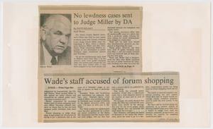 Primary view of object titled '[Newspaper Clipping: No lewdness cases sent to Judge Miller by DA]'.