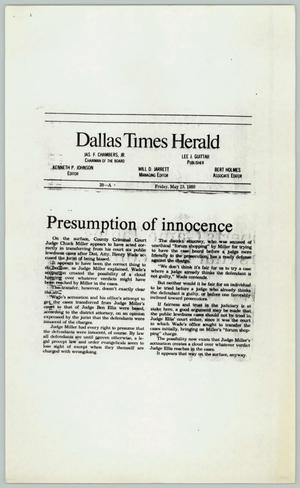 Primary view of object titled '[Newspaper Clipping: Presumption of innocence]'.