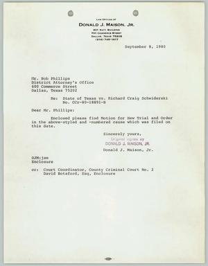 Primary view of object titled '[Letter from Donald J. Maison, Jr. to Bob Phillips, September 8, 1980]'.