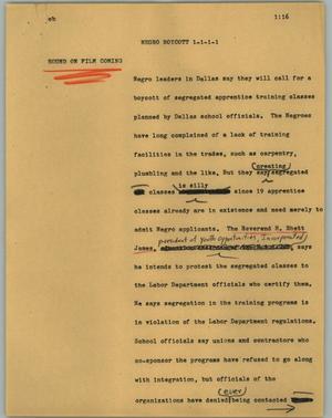 Primary view of object titled '[News Script: Negro boycott]'.