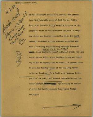 Primary view of object titled '[News Script: Highway meeting]'.