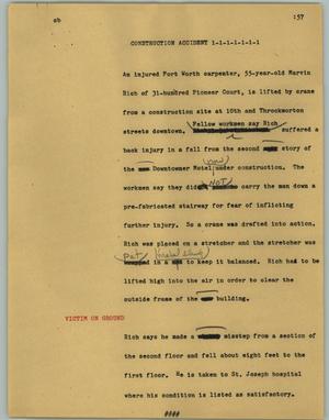 Primary view of object titled '[News Script: Construction accident]'.