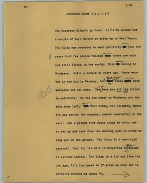 Primary view of object titled '[News Script: Goodyear Blimp]'.