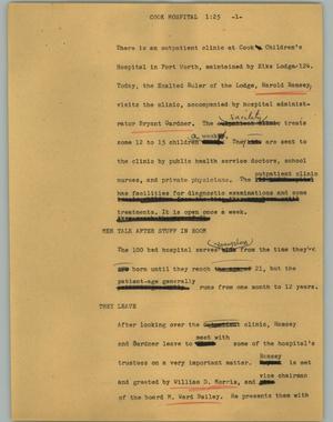 Primary view of object titled '[News Script: Cook Hospital]'.