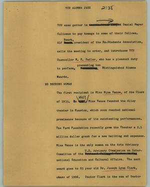 Primary view of object titled '[News Script: TCU alumna jazz]'.