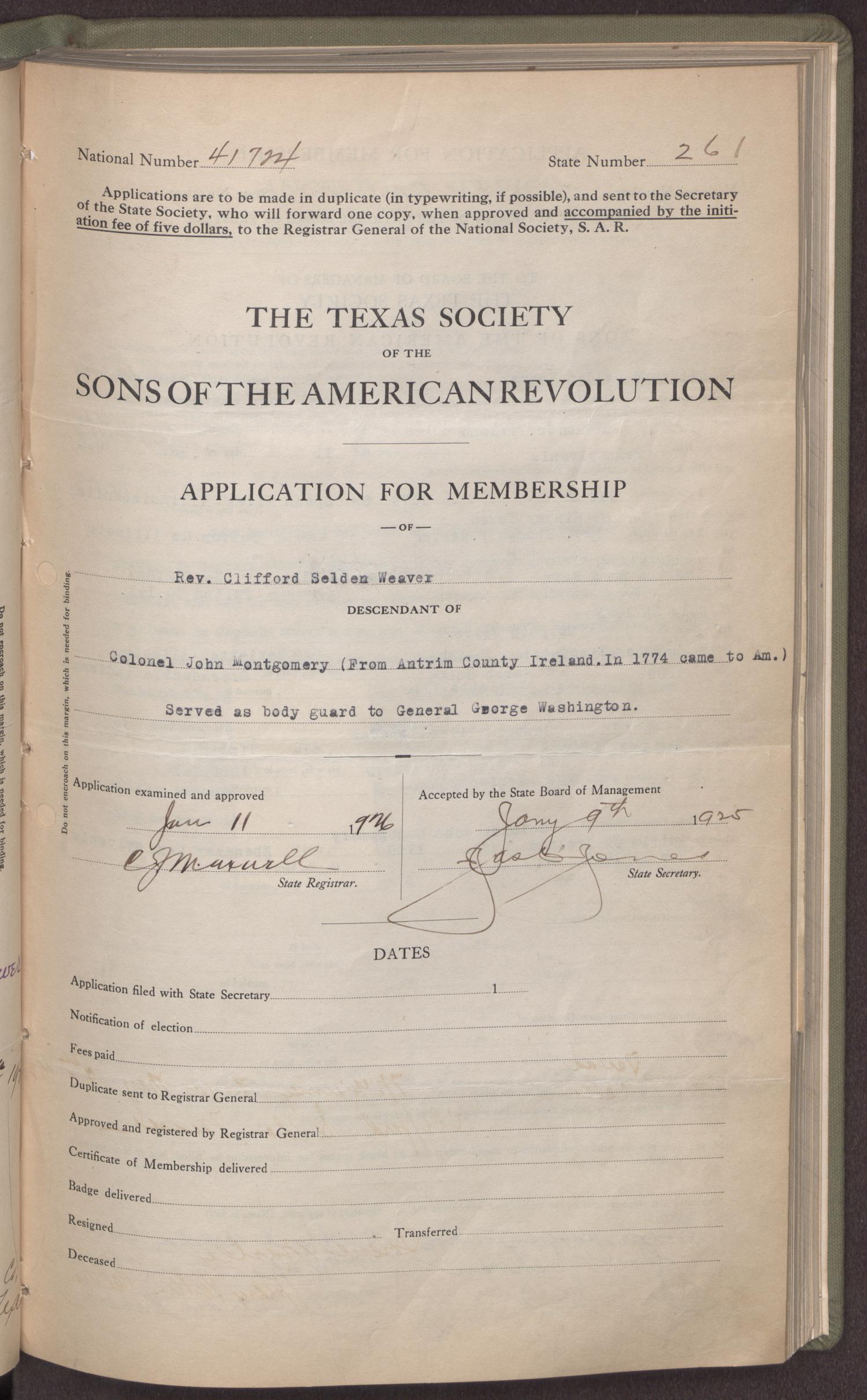 [Texas Society, Sons of the American Revolution (TXSSAR) Membership Records: 233-313]
                                                
                                                    [Sequence #]: 133 of 389
                                                
