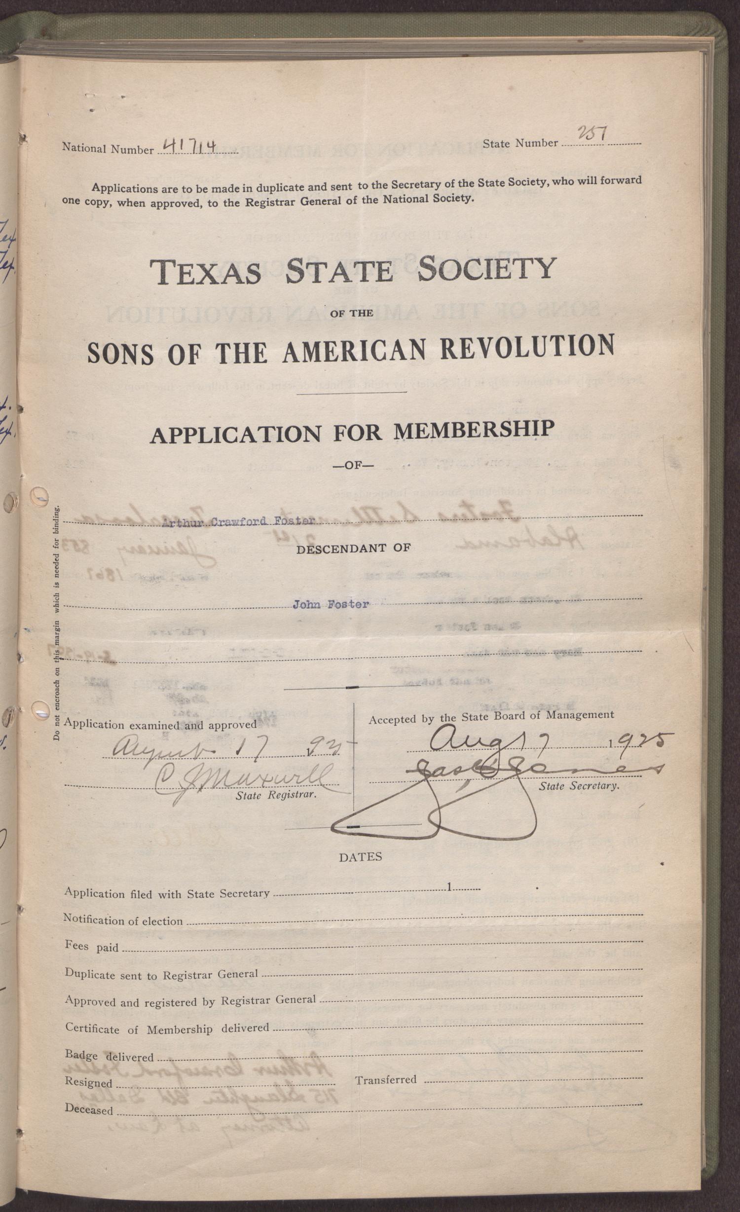 [Texas Society, Sons of the American Revolution (TXSSAR) Membership Records: 233-313]
                                                
                                                    [Sequence #]: 83 of 389
                                                