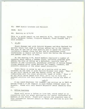 Primary view of object titled '[Letter to the Texas Human Rights Foundation Austin trustees from Nell Hahn with meeting notes]'.