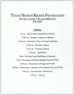 Primary view of object titled '[Agenda for February 1995 board meeting of the Texas Human Rights Foundation]'.