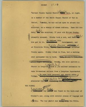 Primary view of object titled '[News Script: Crosby]'.