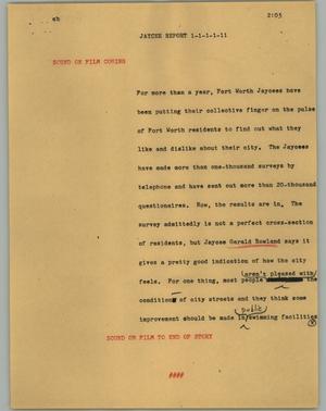 Primary view of object titled '[News Script: Jaycee report]'.