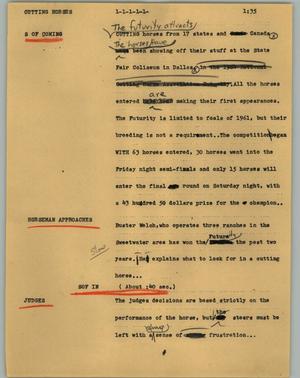 Primary view of object titled '[News Script: Cutting horses]'.