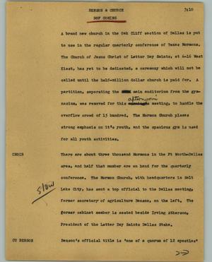 Primary view of object titled '[News Script: Benson & Church)'.