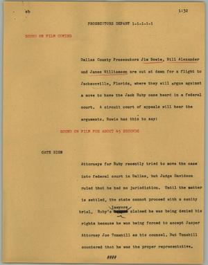 Primary view of object titled '[News Script: Prosecutors depart]'.