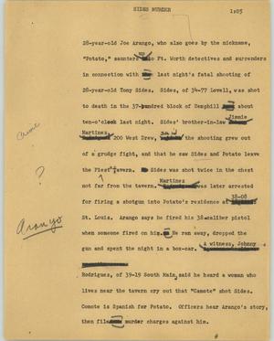 Primary view of object titled '[News Script: Sides murder]'.