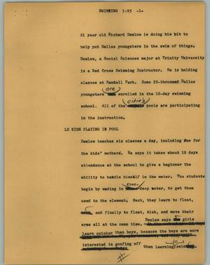 Primary view of object titled '[News Script: Swimming]'.