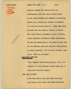 Primary view of object titled '[News Script: School bus probe]'.
