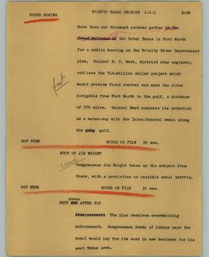 Primary view of object titled '[News Script: Trinity Canal hearing]'.