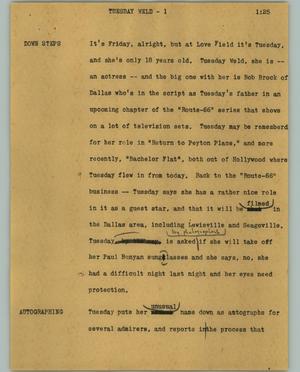 Primary view of object titled '[News Script: Tuesday Weld]'.