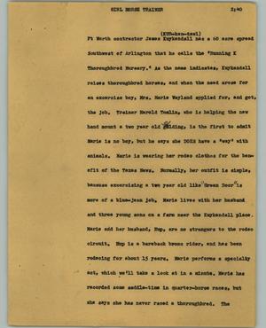 Primary view of object titled '[News Script: Girl horse trainer]'.