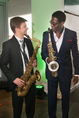 Primary view of object titled '[Bradford Leali and Musician at 2014 Salute to Faculty Excellence event]'.