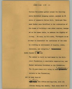 Primary view of object titled '[News Script: North Park]'.