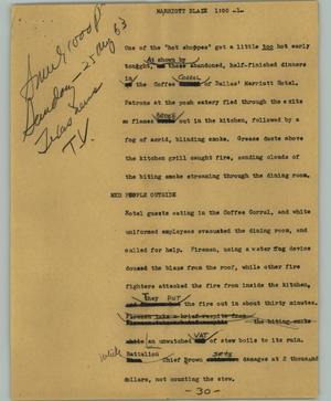Primary view of object titled '[News Script: Marriott blaze]'.