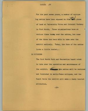 Primary view of object titled '[News Script: Cabins]'.