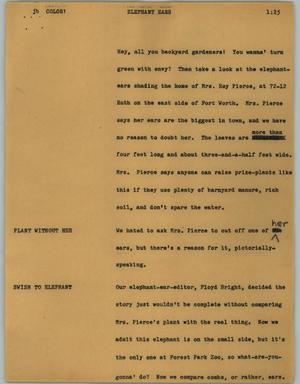 Primary view of object titled '[News Script: Elephant ears]'.