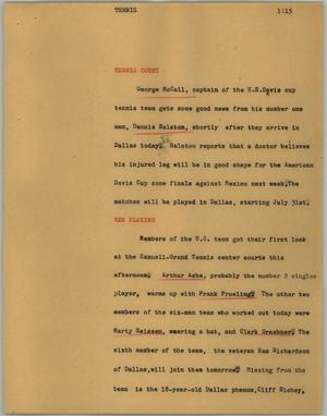 Primary view of object titled '[News Script: Tennis]'.