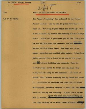 Primary view of object titled '[News Script: Lamp]'.