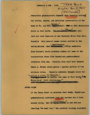 Primary view of object titled '[News Script: Connally & Cox]'.
