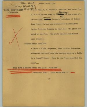 Primary view of object titled '[News Script: Plane crash]'.