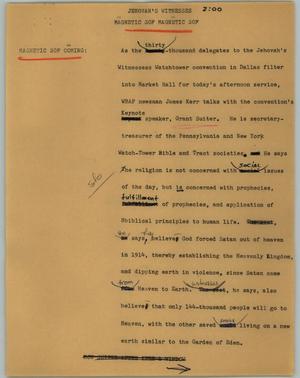 Primary view of object titled '[News Script: Jehovah's Witnesses]'.