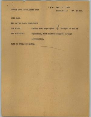 Primary view of object titled '[News Script: Cotton Bowl highlights open]'.