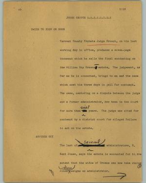 Primary view of object titled '[News Script: Judge Crouch]'.