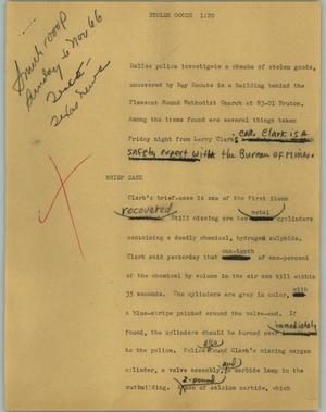 Primary view of object titled '[News Script: Stolen goods]'.