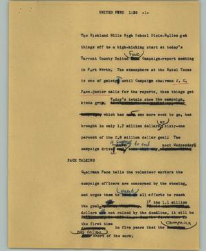 Primary view of object titled '[News Script: United fund]'.