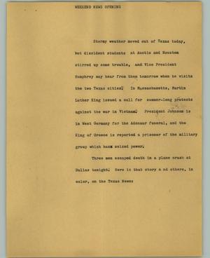 Primary view of object titled '[News Script: Weekend news opening]'.
