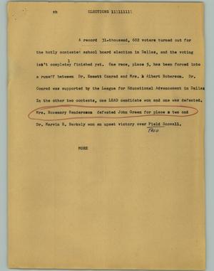 Primary view of object titled '[News Script: Elections]'.