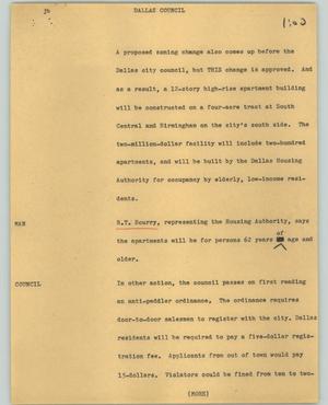 Primary view of object titled '[News Script: Dallas council]'.