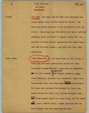 Primary view of object titled '[News Script: Local politics]'.